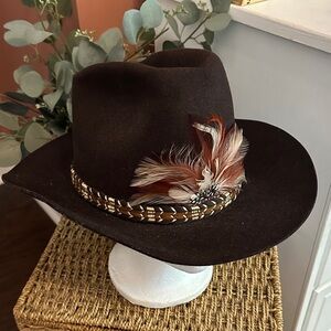 Trail Boss Men's Dark Brown Western Feather accent braided band wool XL hat